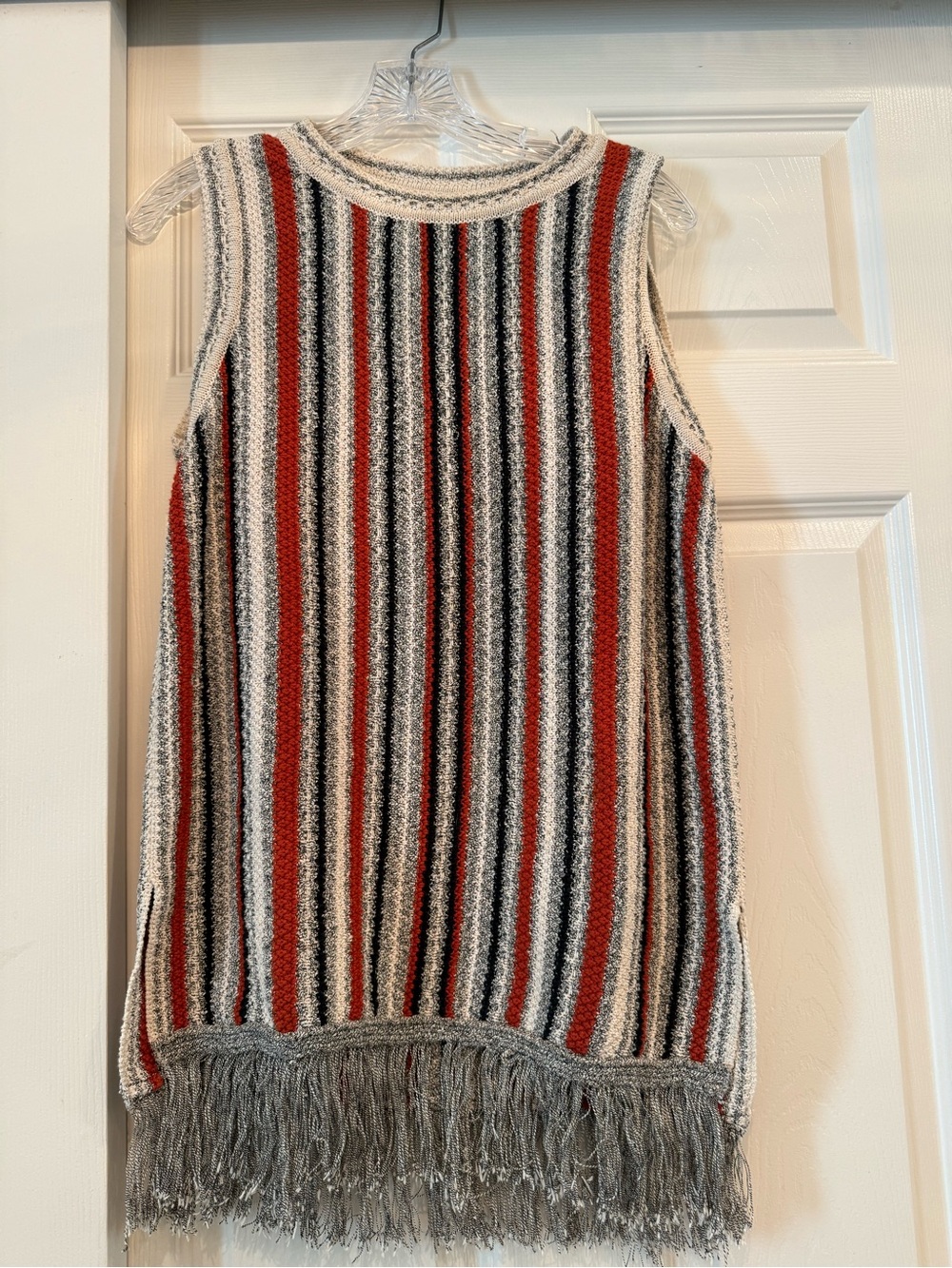 Wore once Massimo Dutti Sleeveless Striped Knit Top in Red, Gray & Cream